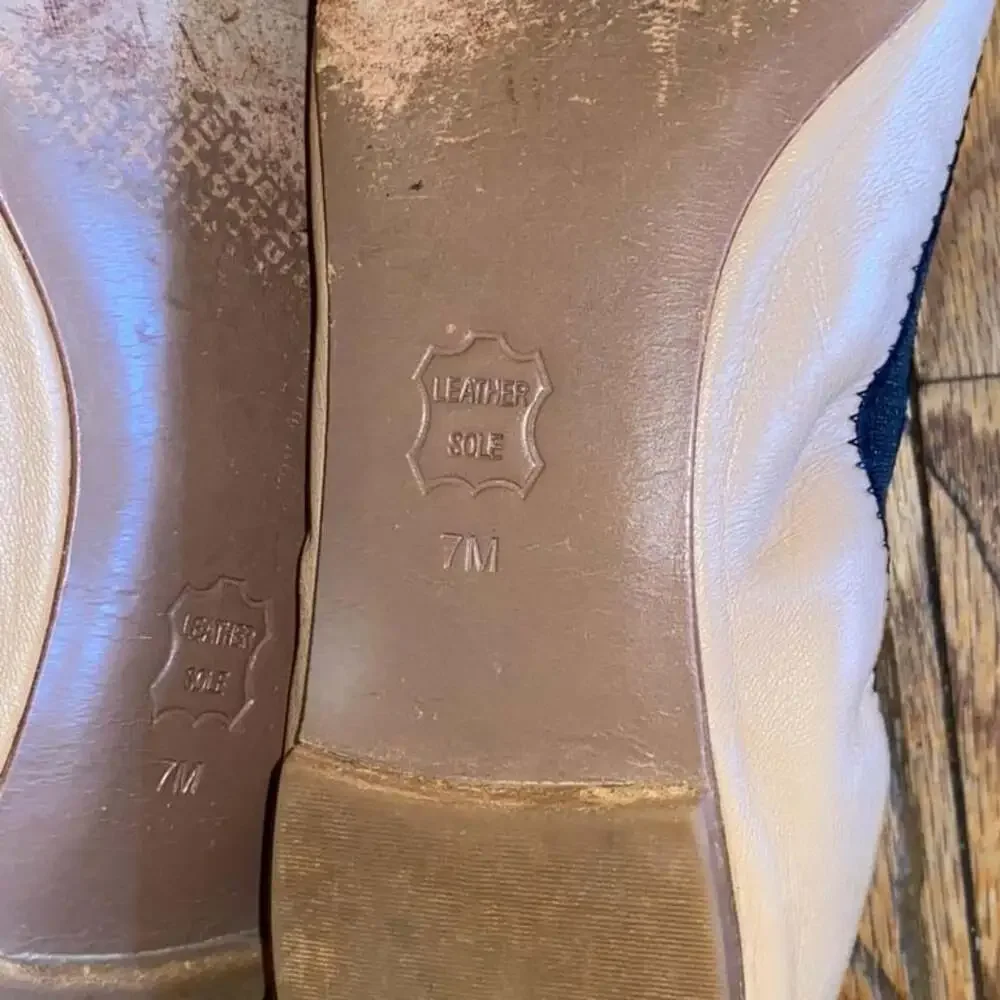 Tory Burch Ballet Flats, Beige Leather with Black Cap Toe - Women's Size 7